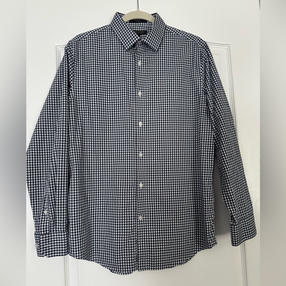 Banana Republic Navy and White Gingham Shirt - Slim Fit - M